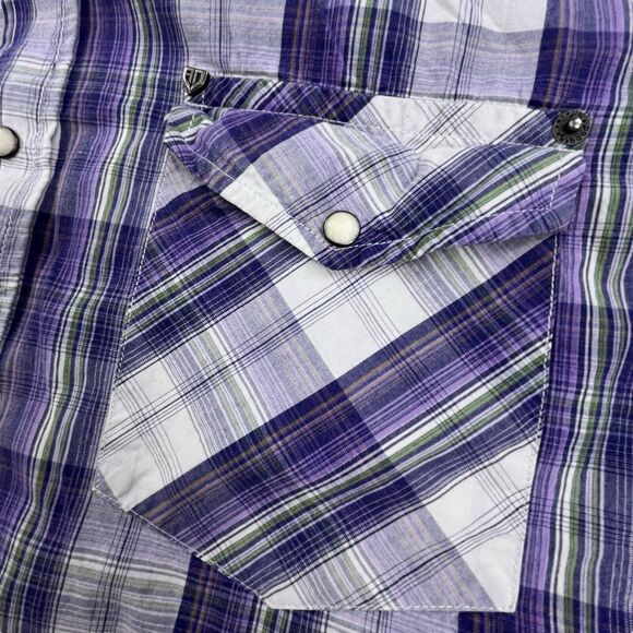 ARTFUL DODGER Plaid Pearl Snap Shirt Men 2XL Western Purple White Designer - Picture 3 of 11